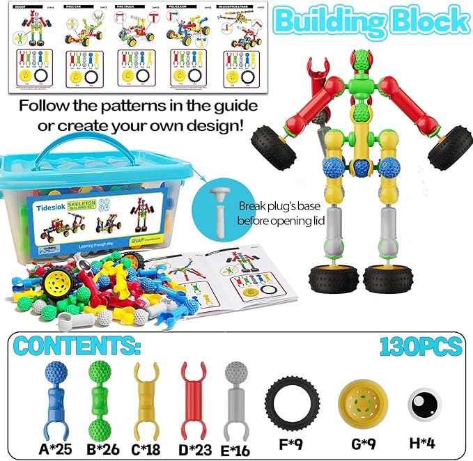 STEM Building Toys for 3 4 5 6 7 8+ Year Old Boys Girls Birthday Gifts 130 PCS Preschool Educational Toys Building Blocks for Kids Age 3-5 4-6 6-8 Stem Kits Activities Creative Games