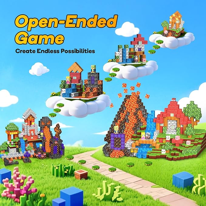 Magnetic Building Blocks - 150PCS Building Toys with 6PCS Bases, Magnet Cube Game for Kids, Build Mine Castle Volcano World for Boys Girls Age 3-5 4-8 8-12, STEM Sensory Outdoor Travel Toys Gifts