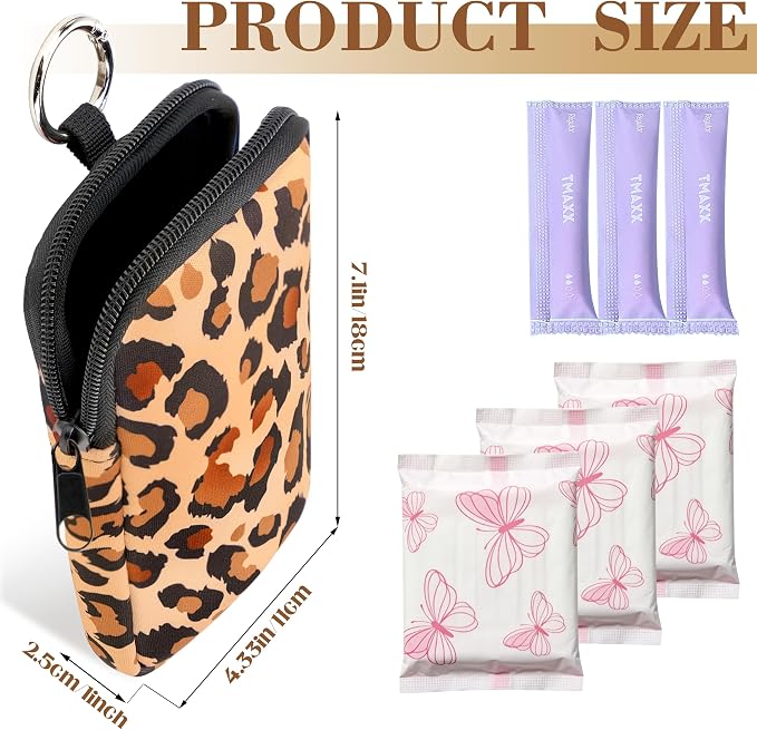 2 Pack Portable Tampon Holder Zippered Pouch with Snap Hook, Waterproof Travel-Friendly Discreet Period Bag, Feminine Products Organizer for Women Purse (Leopard)