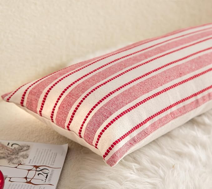 Valentines Lumbar Pillow Covers, Boho Textured Long Accent Pillow Case, Red Pillow Covers 14 x 36 Inch Valentines Day Decoration, Chair Sofa Bedroom Living Room Home Decor Cushion Case, Pack of 1