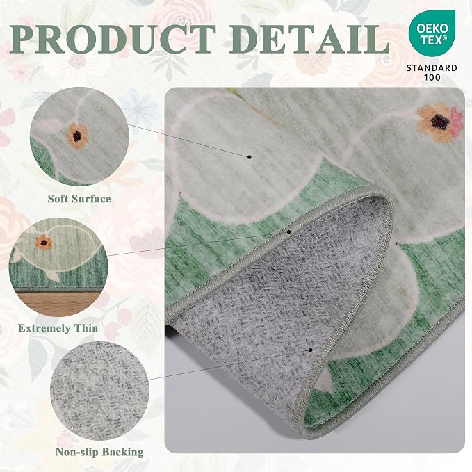 DUKINO 6ft Round Rug, Soft Washable Circle Rug for Bedroom Non Slip, Green | Low Pile, Stain Resistant Indoor Rug for Living Room, Dining Room, Kids Room, Office, Pet Friendly, Home Decor, Non-Shedding