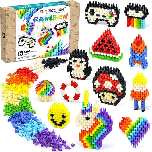 Tricofun Classic 500 Pieces Soft Building Blocks for Kids - Rainbow Mix Set - STEM Toys Educational Building Toys kit - Silicone Rubber for Preschool Kids Boys and Girls Aged 6+ Gift(MIX01)