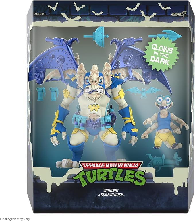 Super7 ULTIMATES! Teenage Mutant Ninja Turtles Wingnut & Screwloose (Glow in The Dark) - 7" TMNT Action Figure with Accessories Classic Cartoon Collectibles