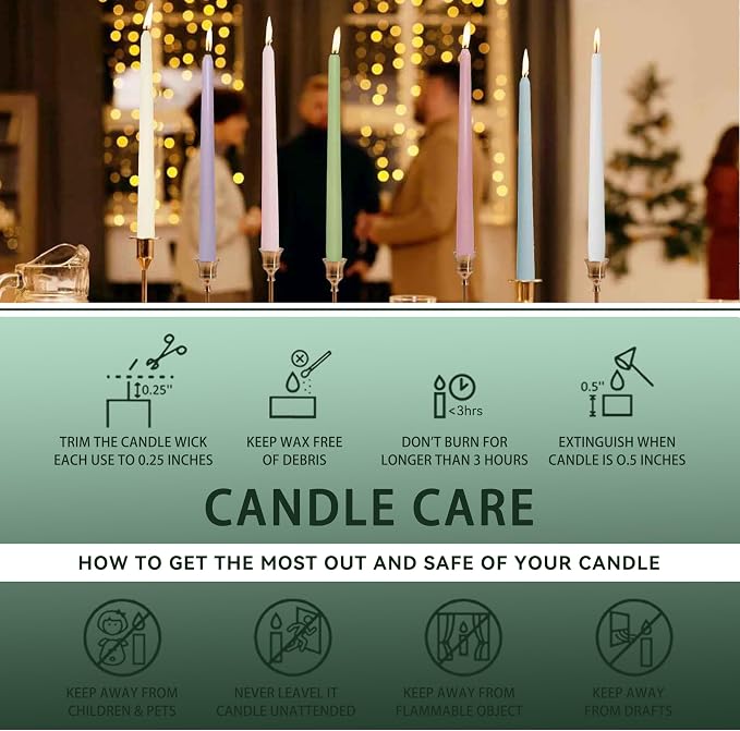 Green Taper Candle 10 inch - Set of 4 Tapered Candles Ideal as Dinner Candles - Cedar Scented Taper Candles Smokeless Long Burning Tall Candlesticks