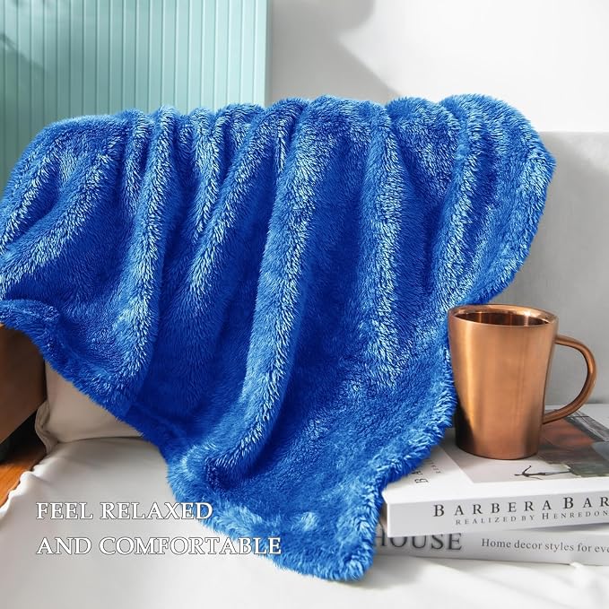Exclusivo Mezcla Fuzzy Plush Fleece Bed Blanket Queen Size, Cobalt Blue | 90x90 Inches, Super Soft and Cozy Bed Blanket, Fluffy Decorative Bedding for Livingroom, Bedroom, All Season
