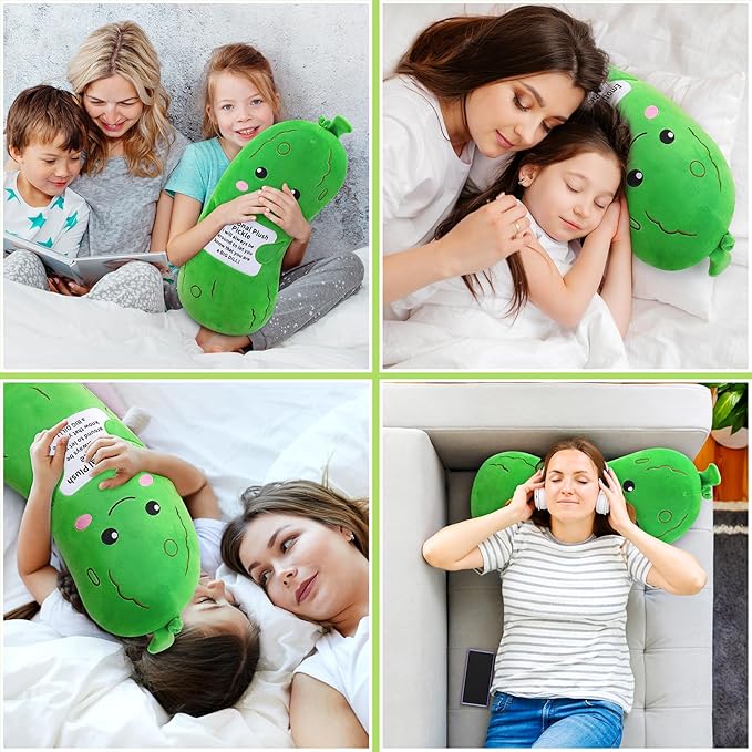 Emotional Plush Pickle-20” Pickle Stuffed Animal,Food Plushies Cucumber Stuffed Animal with Positive Warm Words,Kawaii Plush Toy Kids Birthday Gifts,Adult Vegetable Lover Plushie Pillow