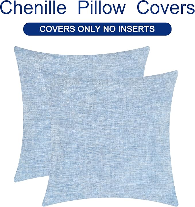 CaliTime Decorative Couch Throw Pillow Covers 24 X 24 Inches Baby Blue | Pack of 2, Cozy Chenille Cushion Cases for Sofa Bed Living Room Farmhouse Home