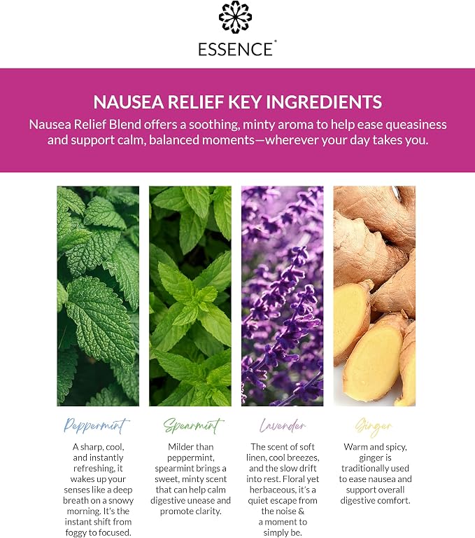 Essence Essential Oil Nasal Diffuser Nausea Relief | 3 Pack | Wearable Aromatherapy for Travel, Work, & Motion Sickness Support