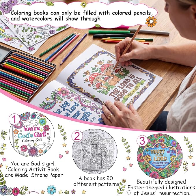 Liliful 144 Pcs You're God's Girl Coloring Book Bulk 5 x 7 Inch Christian Floral Coloring Books Party Favors with Bible Verse Inspirational Designs for Church Events Faith-Based Gifting