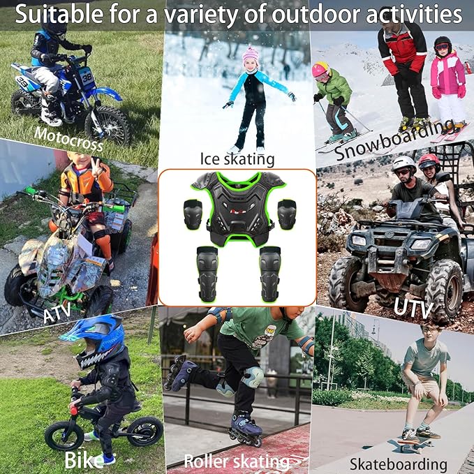Kids Dirt Bike Gear, Youth Motocross Armor Protective Vest Suit，Children Chest Back Knee Elbow Protection for Cycling ATV