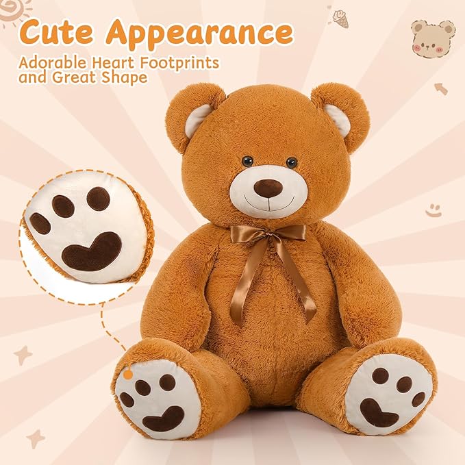 MorisMos 47inch Giant Teddy Bear Stuffed Animal 4ft, Big Teddy Bear Plush for Baby Shower, Life Size Stuffed Bear Gifts for Kids, Girls, Girlfriend, Women on Valentine, Christmas, Birthday（Brown）