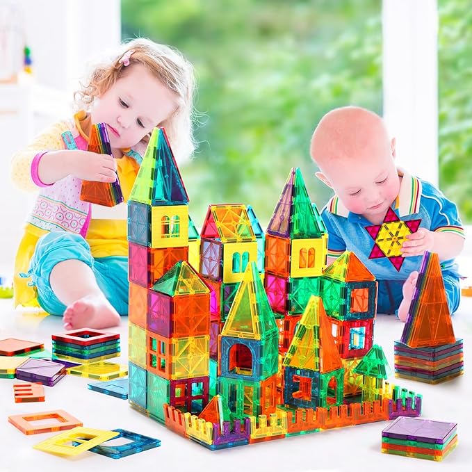 FNJO Magnetic Tiles, 64 PCS Magnetic Building Blocks, Magnets Building Set, STEM Toys for Kids Boys and Girls Creative and Inspirational