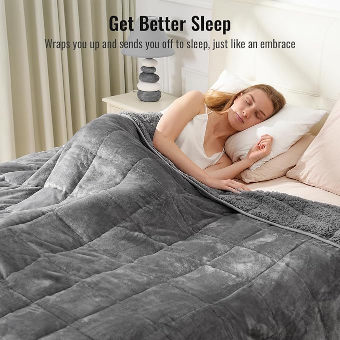 Uttermara Weighted Blankets for Adults Queen Size, 15lbs 60x80 inches Blanket with Soft Warm Plush Sherpa Fleece, Washable Thick Heavy Throw for Sleeping and Calming, Grey