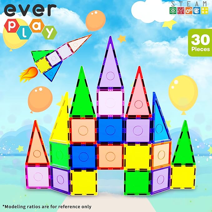Magnetic Tile Building Block Set Construction Magnet Tiles Toy Blocks STEM Educational Learning Kit Toddler Preschool Games Rocket Playset Toys Unlimited Creation Boys Girls Age 3 and up