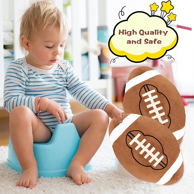 2 Pcs 12 Inch Football Plush Pillow Fluffy Stuffed Football Throw Pillows Soft Sports Throw Pillows for Kids Birthday Party Supply Gifts Bedroom Sofa Decor
