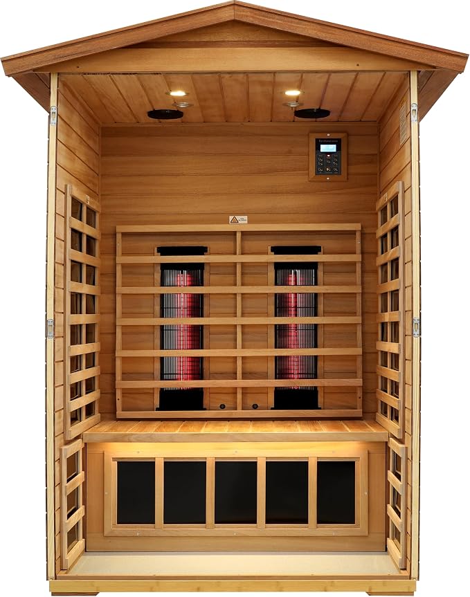 LTCCDSS Outdoor Ceramic Sauna 2 Person, Mahogany Far Infrared Sauna, Low EMF Sauna Room for Home,Withstand Outdoor Temp -10℉-149℉,Chromotherapys | Bluetooth Speakers