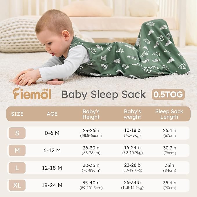 Baby Sleep Sack 0-6 months, 100% Cotton Sleeping Sack for Newborn and Infant, 3 Pack Baby Wearable Blanket, 0.5 Tog Lightweight Double Zipper Sleep Bag Small Brown Green Lion