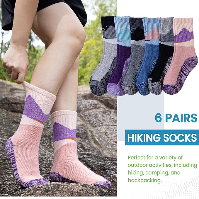 WEVIAS Kids Merino Wool Hiking Socks Boys Thermal Winter Cozy Boot Warm Cushion Socks 6 Pairs