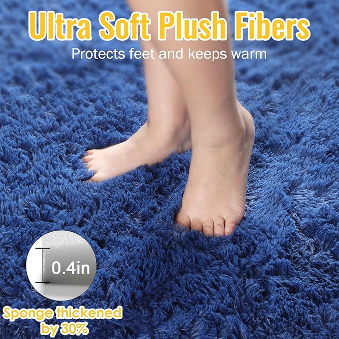 Navy Blue Rugs for Bedroom, Living Room 2x6 Ft, Fluffy Runner Rugs, Plush Hallway Carpet, Soft Shaggy Long Bedside Rugs, Floor Boys Room Dorm Rug Kids Nursery Playroom Navy Room Decor Aesthetic