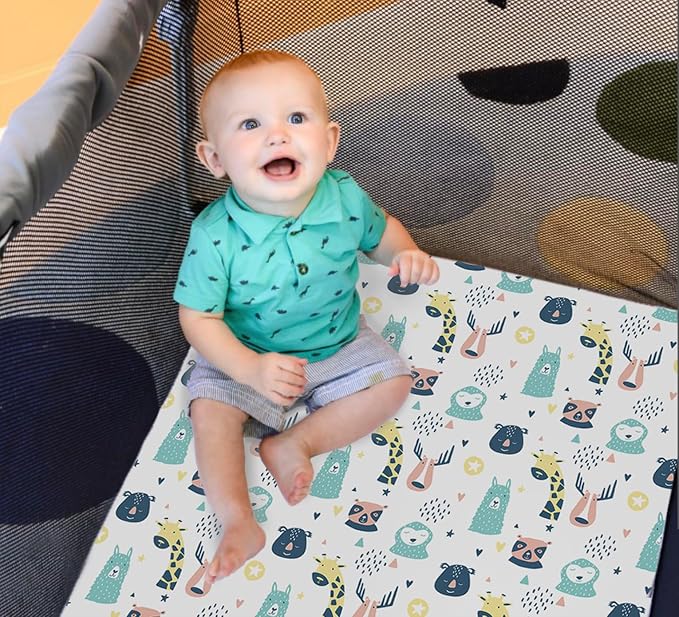 100% Organic Cotton Fitted Travel Crib Sheets, Perfectly Compatible with Guava Lotus, BabyBjorn, Dream On Me and All mattresses 22-26" Wide by 40-44" Long. Strap Holes in Corners. 2 Pk