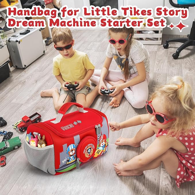 Carrying Case Compatible with Little Tikes for Story Dream Machine Books Starter Set, Portable Storage Bag with Handle and Shoulder Strap for Storytime, Storybook, Character Accessories (Red)