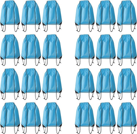 Drawstring Backpack Bulk 24Pcs Draw String Backpack Bags DIY Gym Sports Traveling Yoga Cinch Bag Sackpack Drawstring(sky blue light blue)