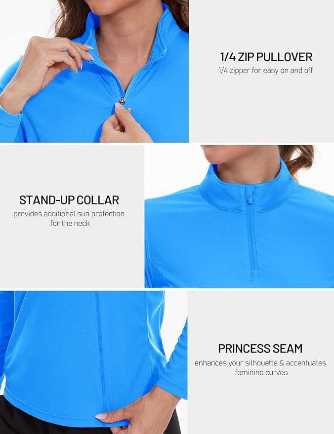 TACVASEN Women's Quarter Zip Pullover Golf Shirts UPF 50+ Long Sleeve Sun Shirts UV Protection Workout Tops