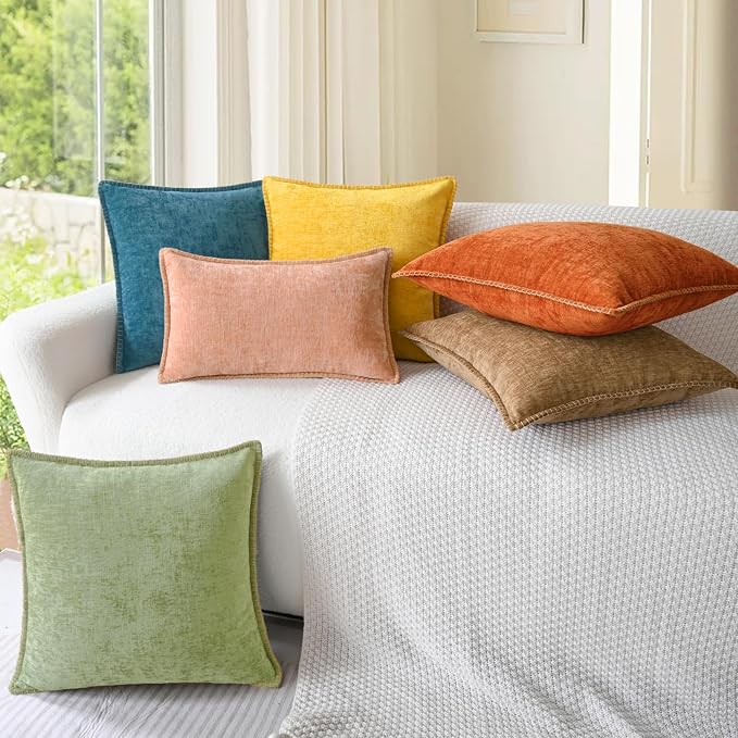 CaliTime Decorative Throw Pillow Covers 20 X 12 Inches Mustard Yellow | Pack of 2, Cozy Chenille Cushion Cases, Cotton Thread Stitching Edges, for Couch Sofa Bed Living Room Farmhouse