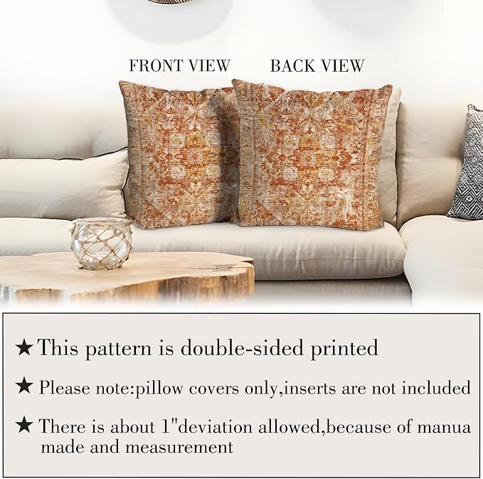 Boho Throw Pillow Covers 26x26 inch Set of 2,Boho Vintage Carpet Pattern Antique Ethnic Decor Double Sided Pattern Cushion Cover Soft Pillow Case Living Sofa Room Bed Square Pillow Cover