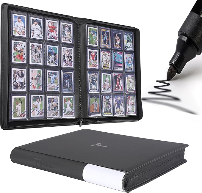 Top Loader Binder for Cards, 16 Pocket, Holds Up to 640 Toploaders with Ringless 20 Double-Sided Sleeves, Side Loading Top Loader Card Binder with Zipper for Trading Sports Cards in 3" x 4" Toploaders