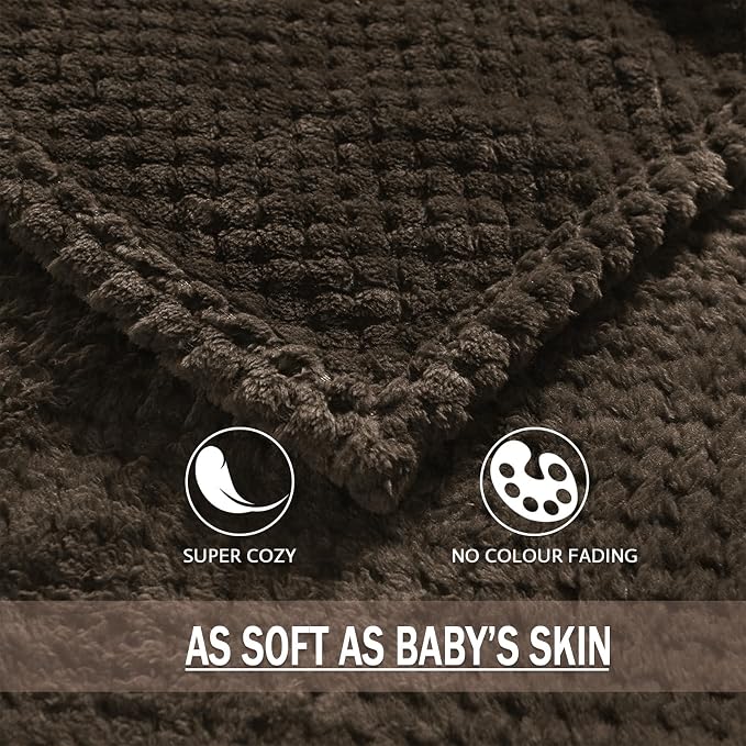 Exclusivo Mezcla Soft Waffle Fleece Bed Blanket Twin Size, Coffee | Lightweight Plush Blanket for Bed, Couch, Sofa, Cozy Fluffy Design for Bedroom, Guest Room, All Season, 60x80 Inches