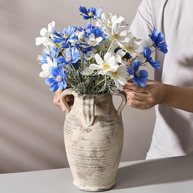Emotionally Grounded Vase, Vaseking Large Ceramic Rustic Vase with 4 Handles, 10.83 inch Minimalist Decorative Farmhouse Tall Vases for Home Decor, Living Room, Enterway, Wedding, Fired Terra Clay