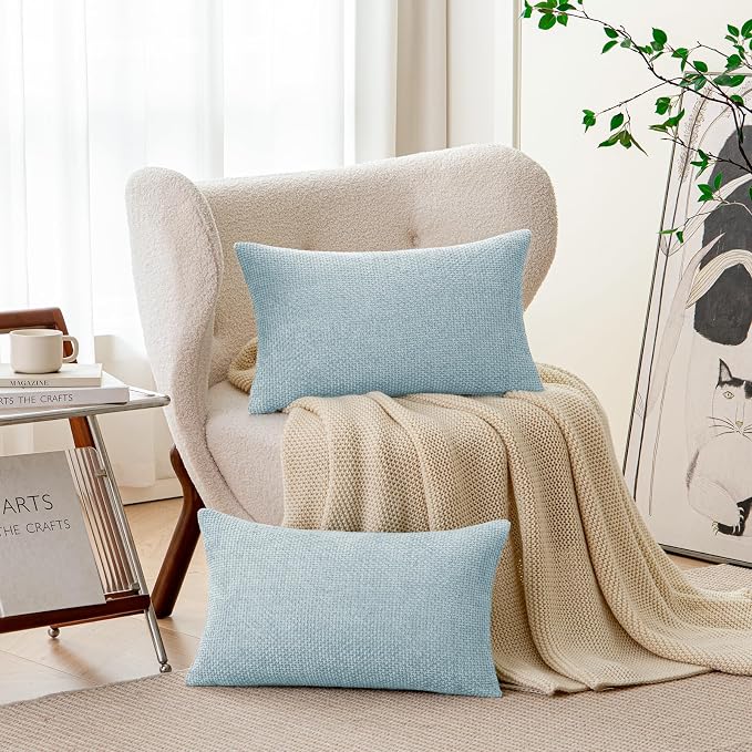 a moment Baby Blue Chenille Throw Pillow Covers 12x20 Inch Pack of 2 Modern Decorative Throw Pillow Covers Farmhouse Cross Covers Home Decor for Sofa Bedroom Living Room