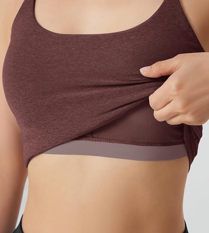 ODODOS Women's Performance Crop Cami Tank with Built-in Bra - Ultra Soft odSTRATUM Tech Spaghetti Straps Yoga Sports Bra