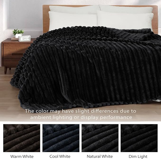 Exclusivo Mezcla Striped Queen Size Fleece Blanket for Bed, Couch, 90"x90" | Soft Breathable Cozy Bed Blankets, Lightweight Plush Fluffy Fuzzy Jacquard Decorative Blankets