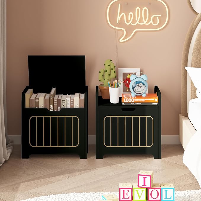 Aenuert Storage Chests, Small Cube Organizer Box,Wooden Entryway Storage (Black, With Handle)