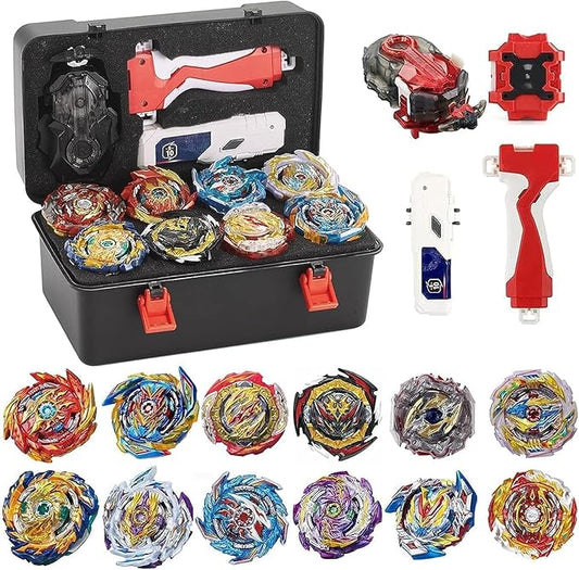 Bey Battle Burst Gyro Blade Toy Set Gift with Portable Box 12 Spinning Tops 2 Two-Way Launcher Metal Fusion Attack Top Battling Game Gift for Boys Children Kids