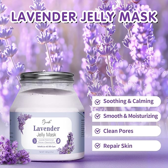 Jelly Masks for Facials Professional, Lavender Jelly Mask Powder with Mixing Bowl Set, Peel Off Hydrojelly Mask for Moisturizing, Hydrating & Nourishing, Spa Use for All Skin