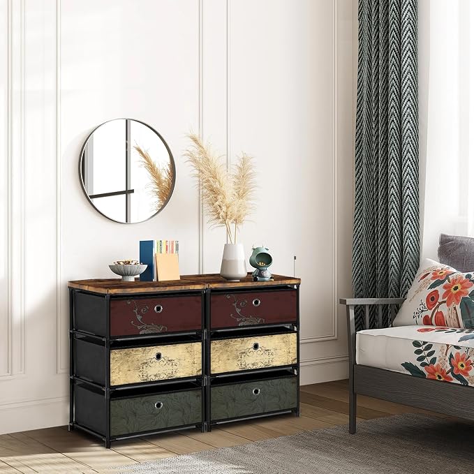 VASICAR Nightstand with 3 Drawers, Clothes Storage Organizer, Small Fabric Dresser for Bedroom, Closet, Entryway, Hallway, Nursery, Dorm