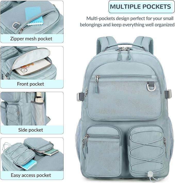 Lohol Multi-Pocket Backpack for Travel College, Heavy Duty Big Bookbag with 15.6 inch Laptop Compartment (Blue Pink Tie-Dye
