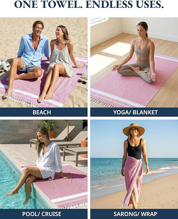 LANE LINEN Beach Towel 2 Pack - Beach Towels Oversized, Pre-Washed Large Beach Towels, Sandless Beach Towel, Quick Dry Travel Towel, Large Pool Towels, 39"x71" - Cashmere Rose