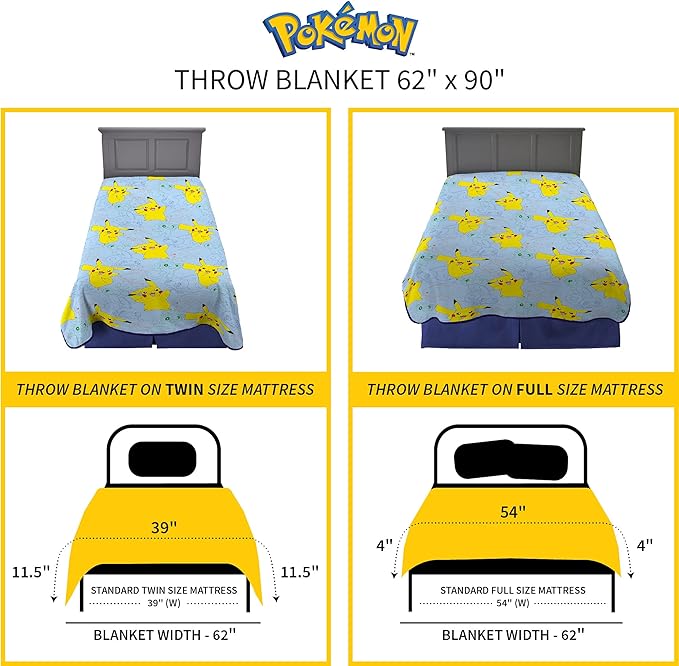 Franco Kids Bedding Super Soft Plush Throw Blanket, 62 in x 90 in, Pokemon