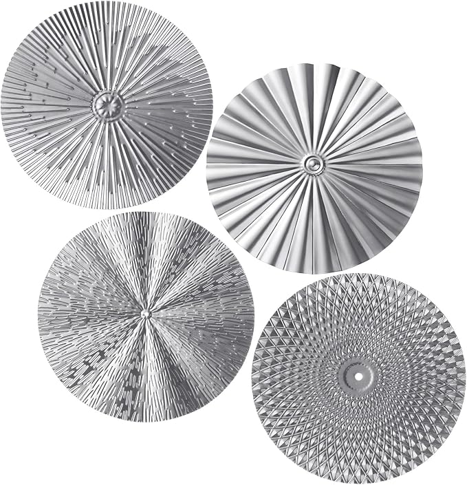 Hicarer 4 Pcs 12 Inch Silver Metal Wall Art Decor Modern Sunburst Hanging Artwork Decor Wall Decorations for Home Bedroom Bathroom Living Room Office Sculpture
