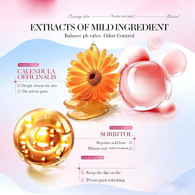 pH Balanced Feminine Soap for Women, Strawberry Odor Control & Hydration, Deep Cleanse, Pure Natural Plant Extracted Essence, Gentle Yet Effective for Daily Intimate Hygiene, Vegan, Pink