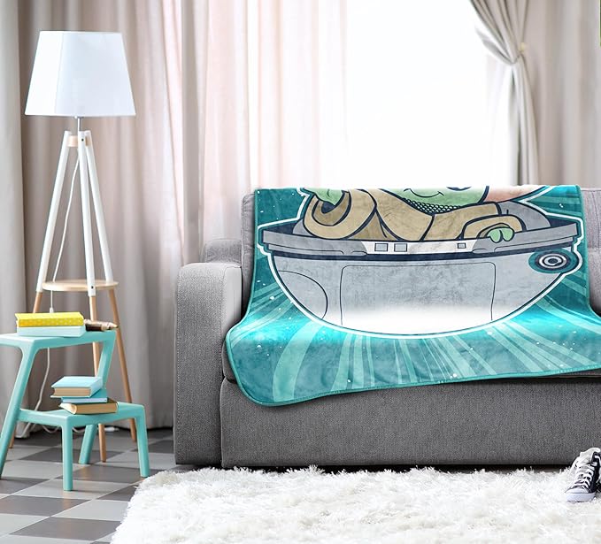Jay Franco Kids Plush Throw Blanket – Soft & Cozy Fleece Throw for Bedroom & Couch Décor, Official Licensed Product, Teal - Mandalorian, 46x60 - Throw Blanket