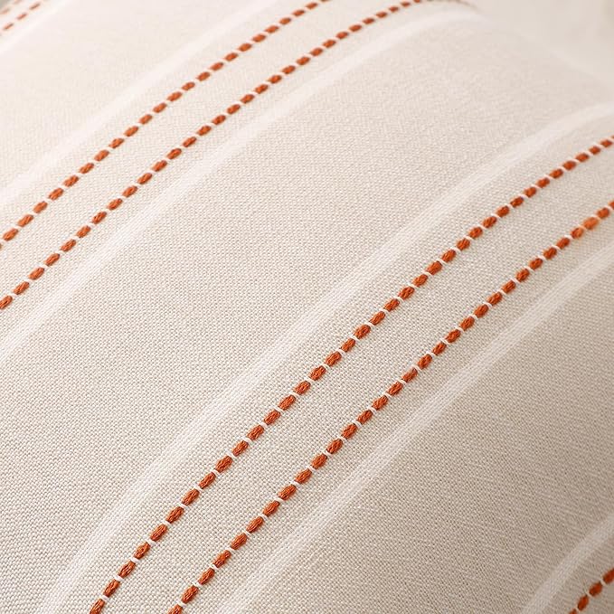 Hckot Fall Rust Terracotta Throw Pillow Covers 20x20 Set of 2 Stripe Pillow | Farmhouse Decorative Pillow Covers Square Cushion Covers for Sofa Couch Bed Living Room Modern Home Decor