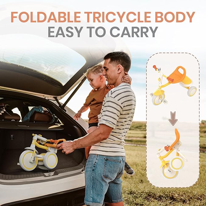 besrey Toddler Tricycle with Bell, Kids Tricycle Age 18 Months to 5 Years, Kids Trike, Toddler Bike for 1.5-5 Year Olds, Baby Trike, Gifts & Toys for Boys & Girls, Yellow | with Bell, Toddler Bike, for 1.5-5 Year Olds, Baby Trike, Gifts & Toys