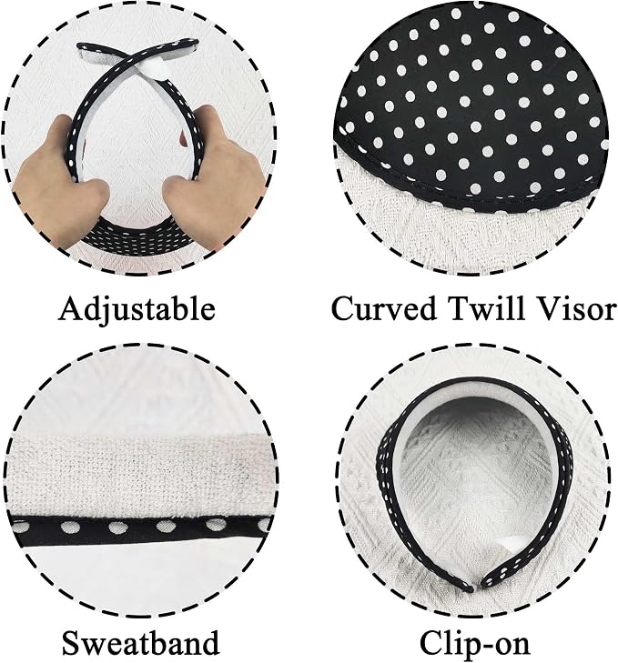 2 Pack Sun Visor Hats Women Men Clip On Wide Brim Visors Hat Outdoor Sports Golf Beach Travel Tennis Caps