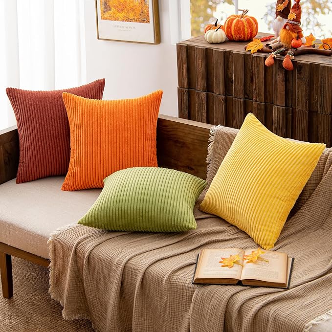 MIULEE Fall Decorative Throw Pillow Covers Yellow Orange Rust 20x20 | Set of 4, Vintage Retro Fall Decor, Mix and Match Color Clash Design, Vibrant Cushion Covers for Sofa Couch Bed Living Room
