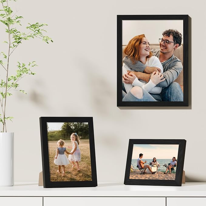 Vittanly 9x12 Picture Frames Set of 9 for Wall or Tabletop Display, Black | Display Pictures 6x8 with Mat or 9x12 without Mat, Engineered Wood with Shatter Resistant Plexiglass, Gallery Photo Frames